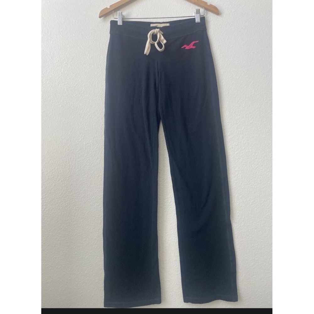 Vintage Y2K Hollister Navy Cotton Sweatpants Drawstring Elastic Waist Pink Logo